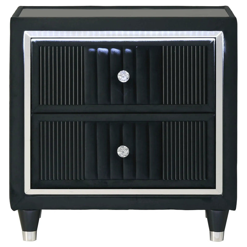 Ravenne 2-drawer Velvet Upholstered LED Nightstand with USB Black by Unique Piece Furniture