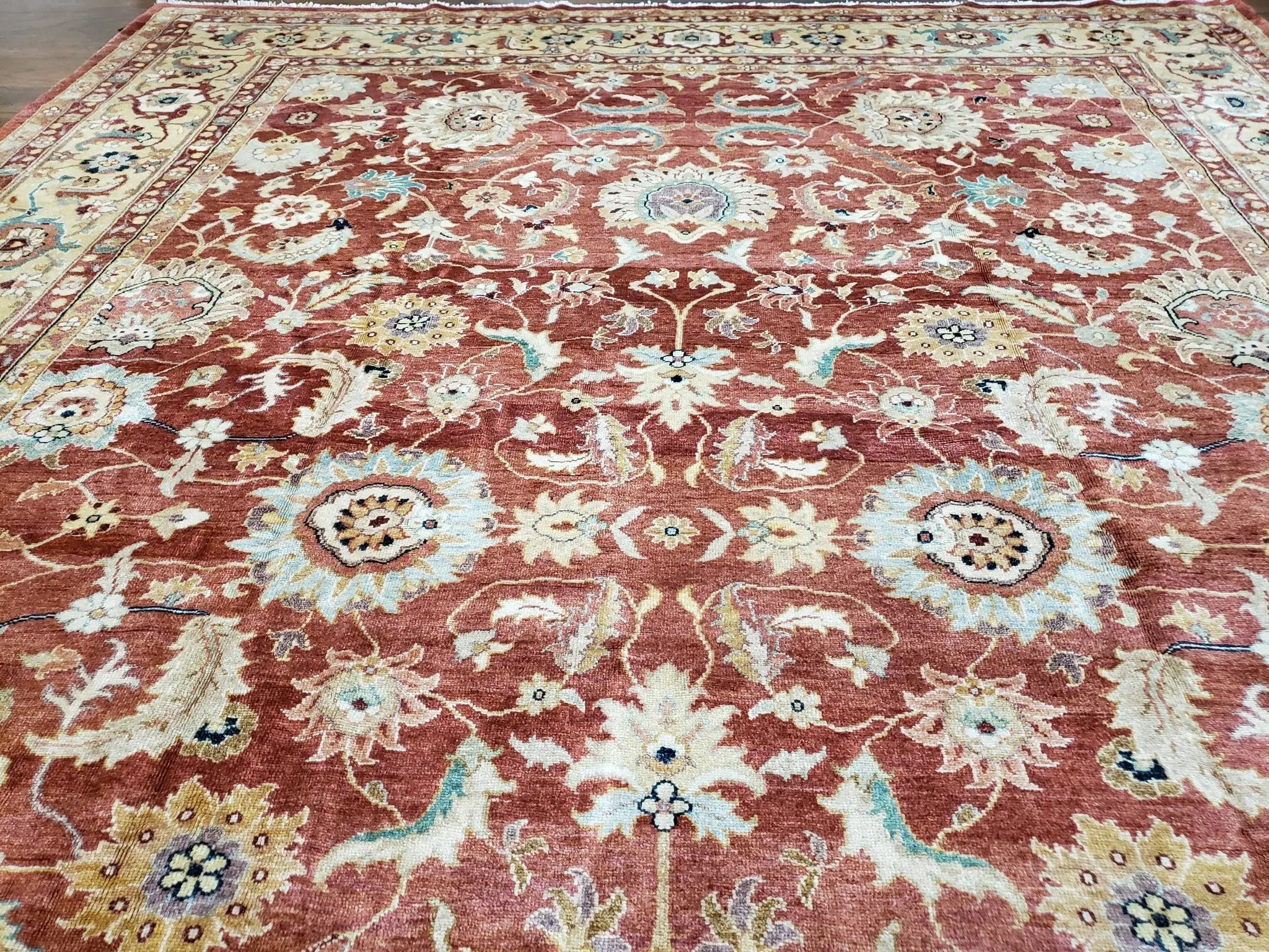 Safavieh Room Sized Rug 10x14, Wool Hand-Knotted Auburn Red & Light Gold Egyptian Mahal Oriental Carpet, 10 x 14 Large Living Room Rug by Jewel Rugs