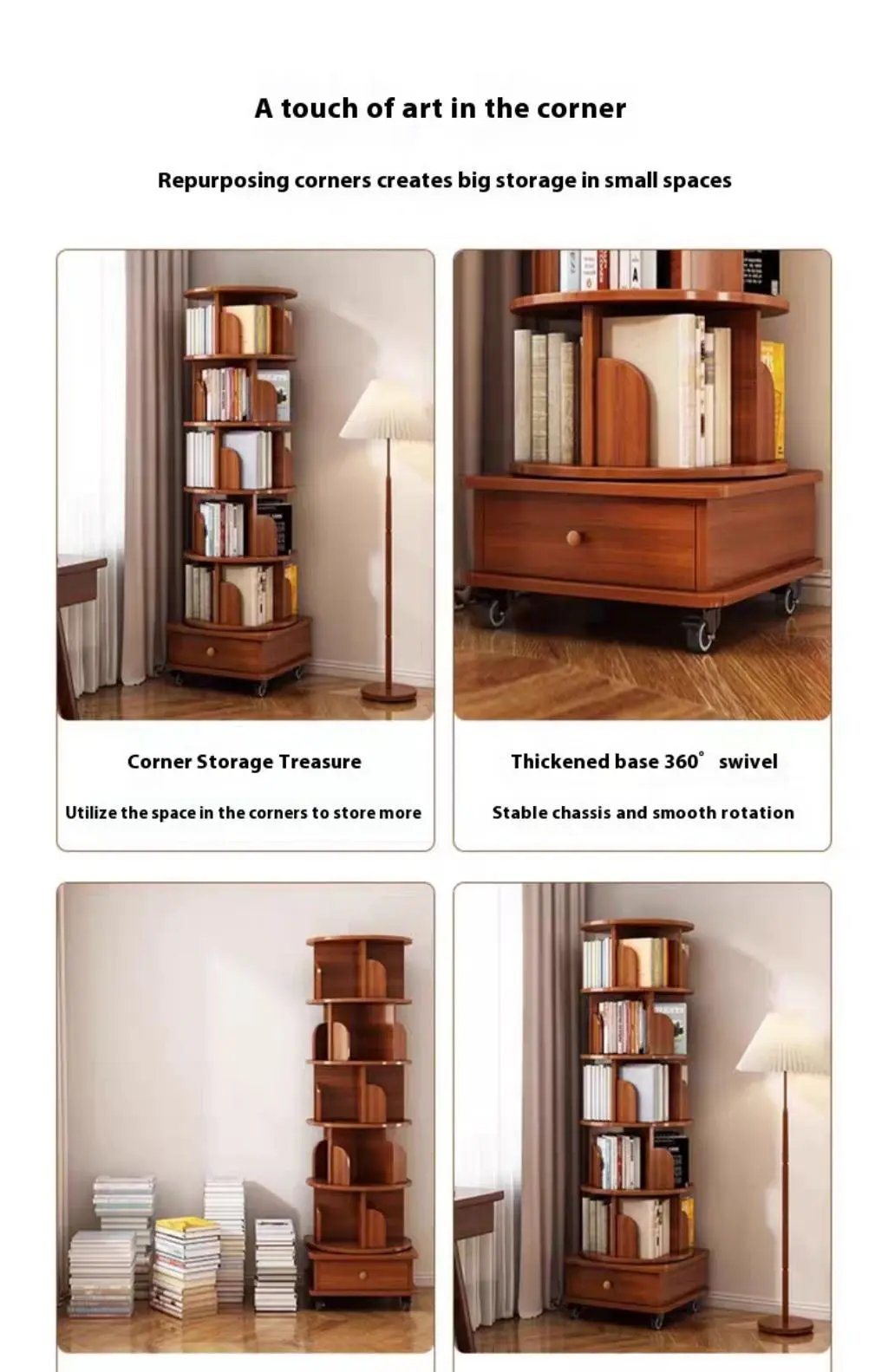 Upgraded Rotating Bookshelf - 360 Display Corner Bookcase by HouseOfZazla