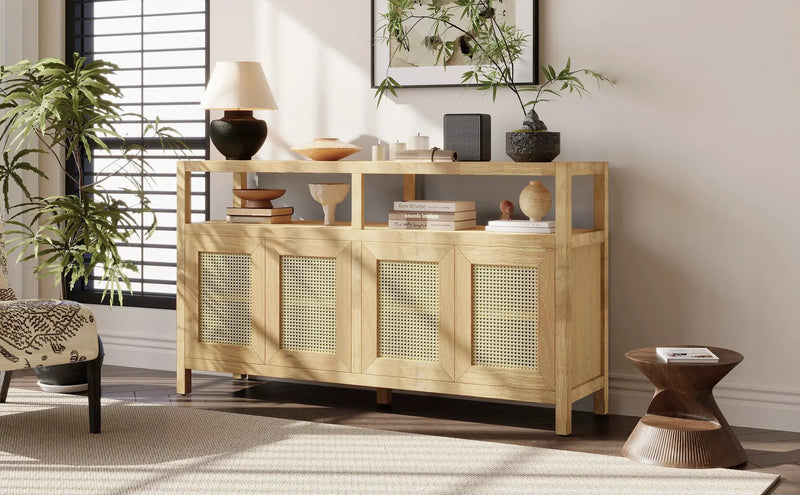 Bohemian Style Rattan Buffet Storage Cabinet with Solid Wood Frame by HouseOfZazla