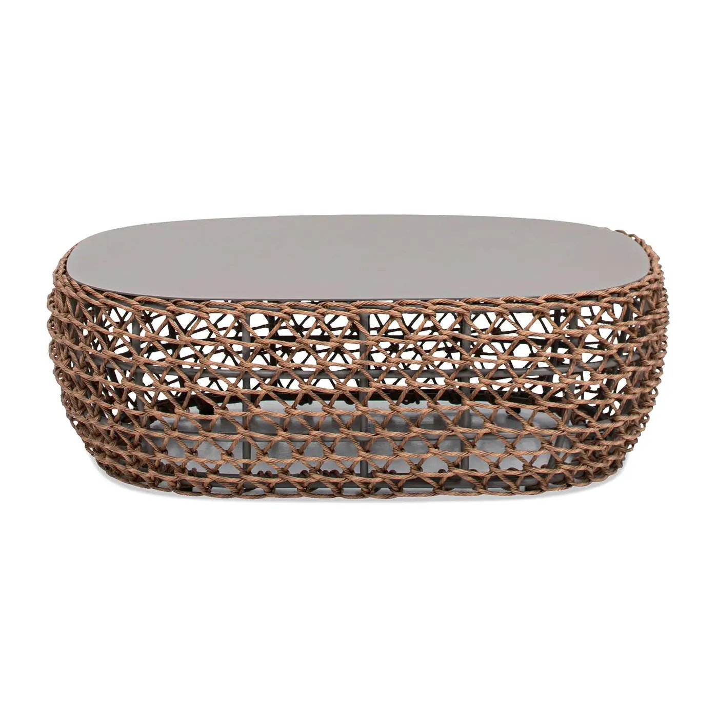 Willow - Oval Woven Patio Coffee Table, Wicker Frame by HouseOfZazla