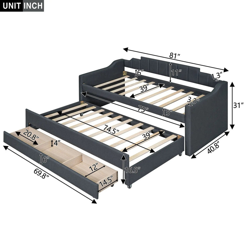 Upholstered Simple Design Daybed With Trundle And 3 Drawers by Unique Piece Furniture