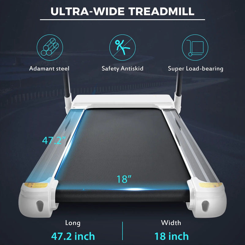 Portable Compact Treadmill, Electric Motorized 3.5Hp, 14Km / H, Medium Running Machine Motorised Gym 330Lbs, Foldable For Home Gym Fitness Workout Jogging Walking, Bluetooth Speaker App Fitime - White by HouseOfZazla