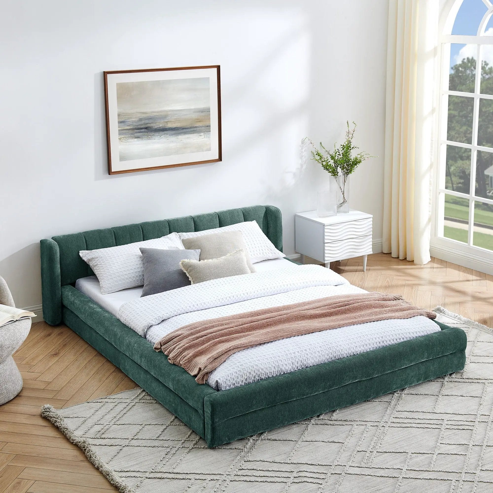 Modern Upholstered Bed Frame With Thick Fabric And Headboard by Unique Piece Furniture