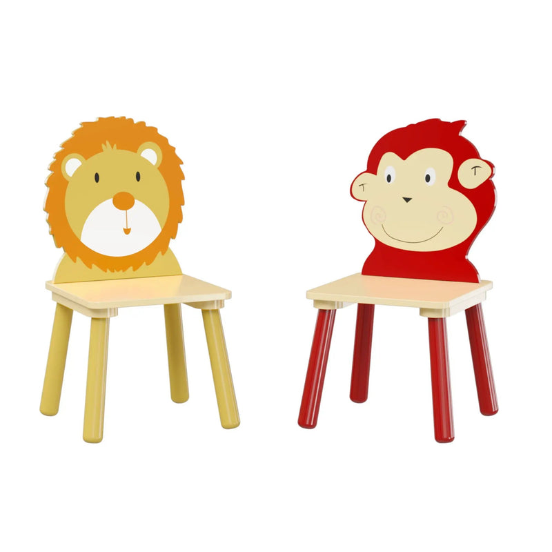 Kids Table And 2 Chairs Set, 3 Pieces Toddler Table And Chair Set, Wooden Activity Play Table Set (Lion&Monkey) - Natural by HouseOfZazla