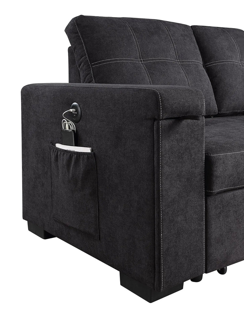 Toby - Woven Fabric Reversible Sleeper Sectional Sofa With Storage Chaise Cup Holder Charging Ports And Pockets by HouseOfZazla