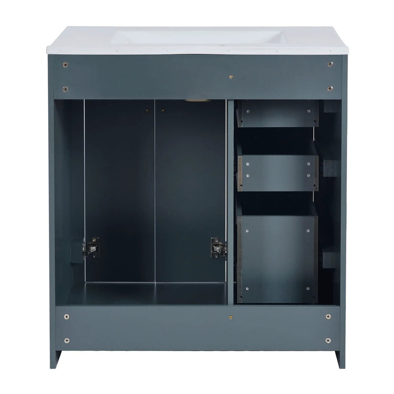 Ceramic Sink Combo, Freestanding Vanity Set With 3 Drawers & Soft Closing Doors by HouseOfZazla