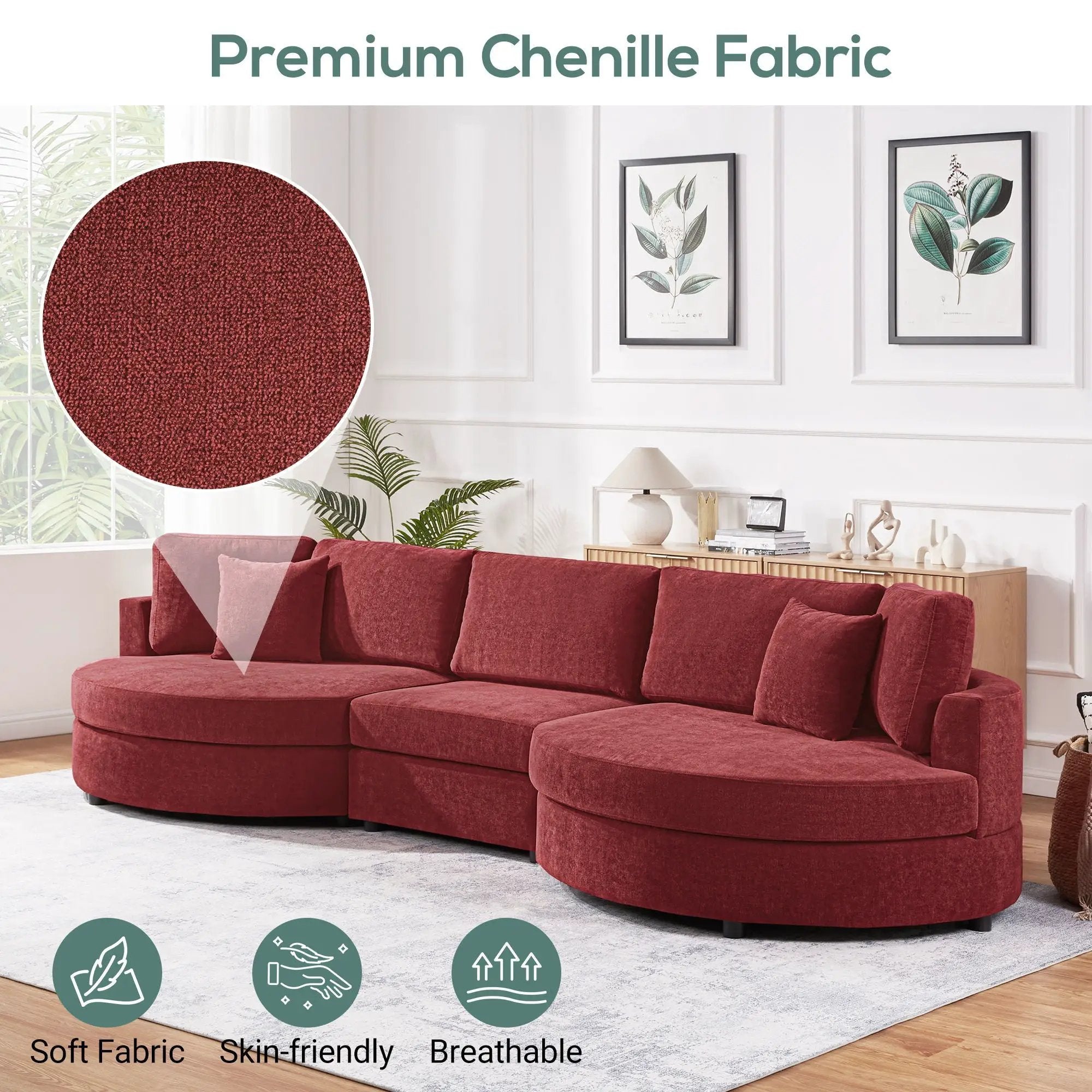 Modern 3 Seater Upholstered Sofa With Curved Design by HouseOfZazla