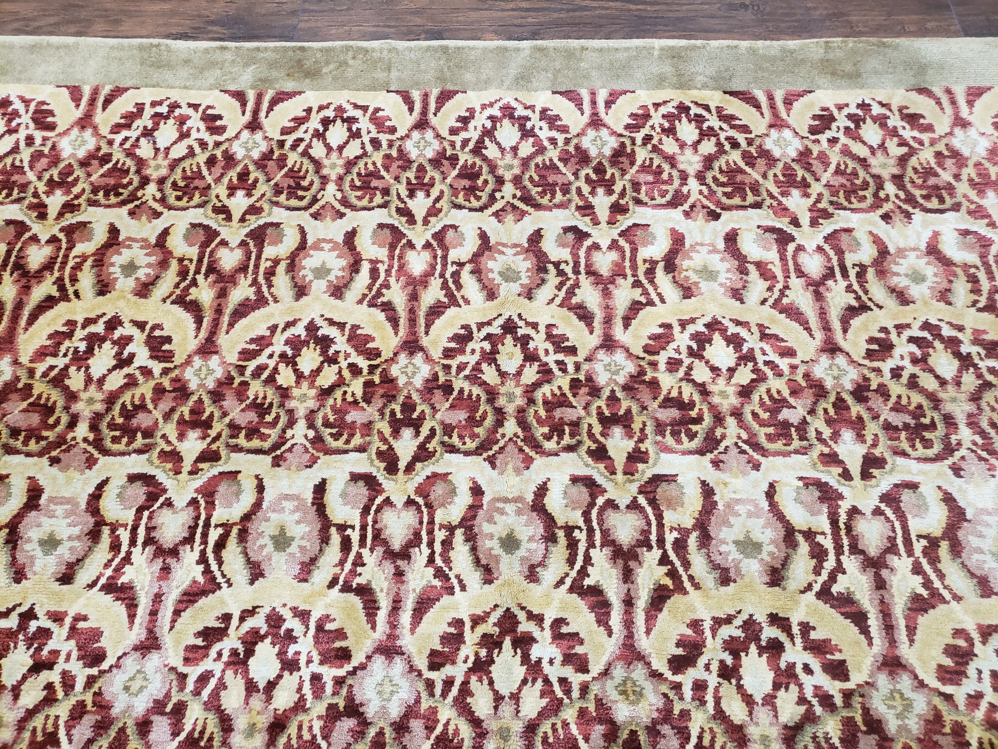 Contemporary Indian Nepalese Room Sized Rug 9 x 11.6, Wool Hand-Knotted Dark Red & Beige Soft Carpet, 9 x 12 Masterloom Living Room Rug by Jewel Rugs