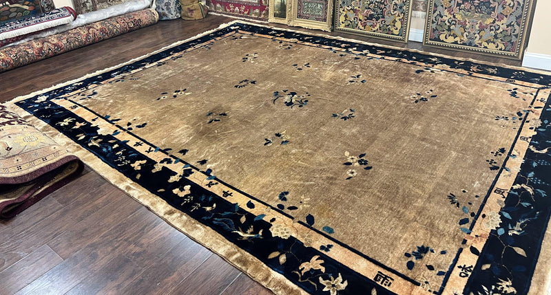 Antique Chinese Wool Rug 10x13, Large 1920s Peking Carpet, Handmade by Jewel Rugs