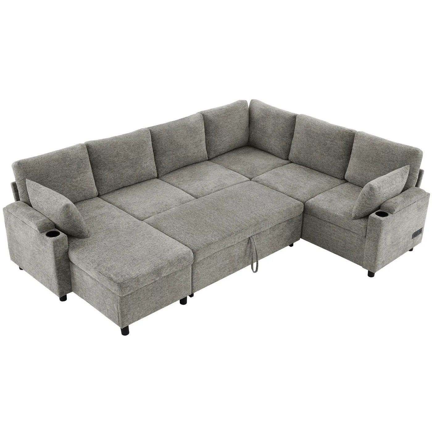 U-Shaped Sectional Sleeper Sofa With Ample Storage Space, 2 Cup Holders And Charging Ports For Living Room by HouseOfZazla