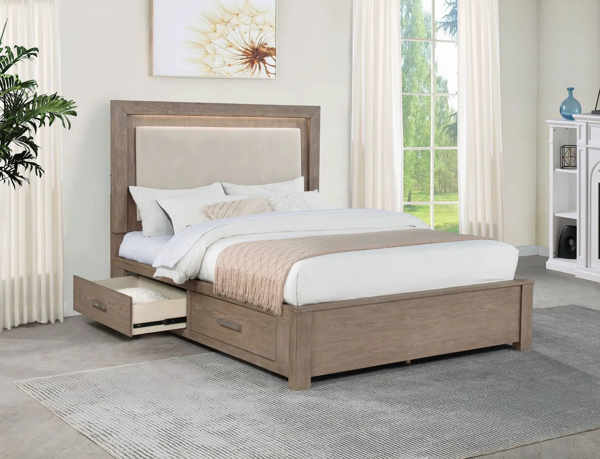 Kenora 56-inch Queen LED Storage Bed Barley Brown by Unique Piece Furniture