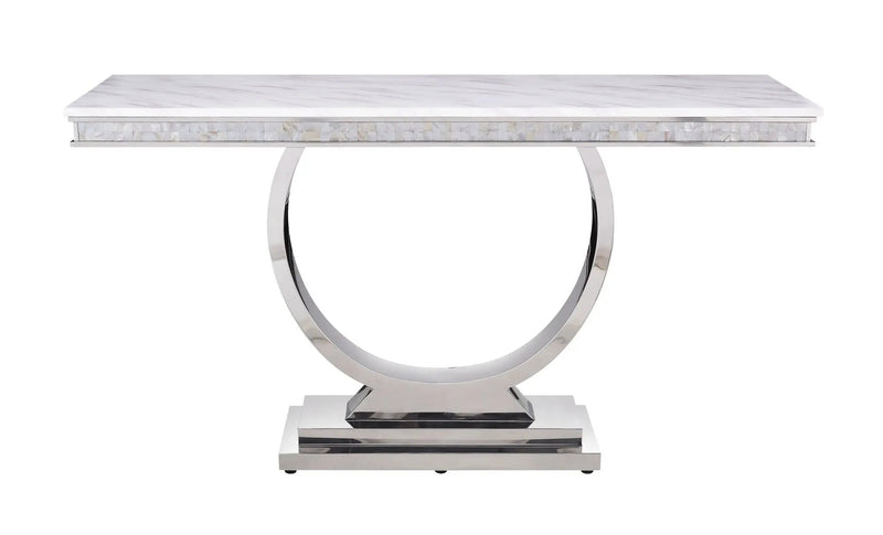 Zander - Printed Faux Marble Top Mirrored Sofa Table - Silver / White by Unique Piece Furniture