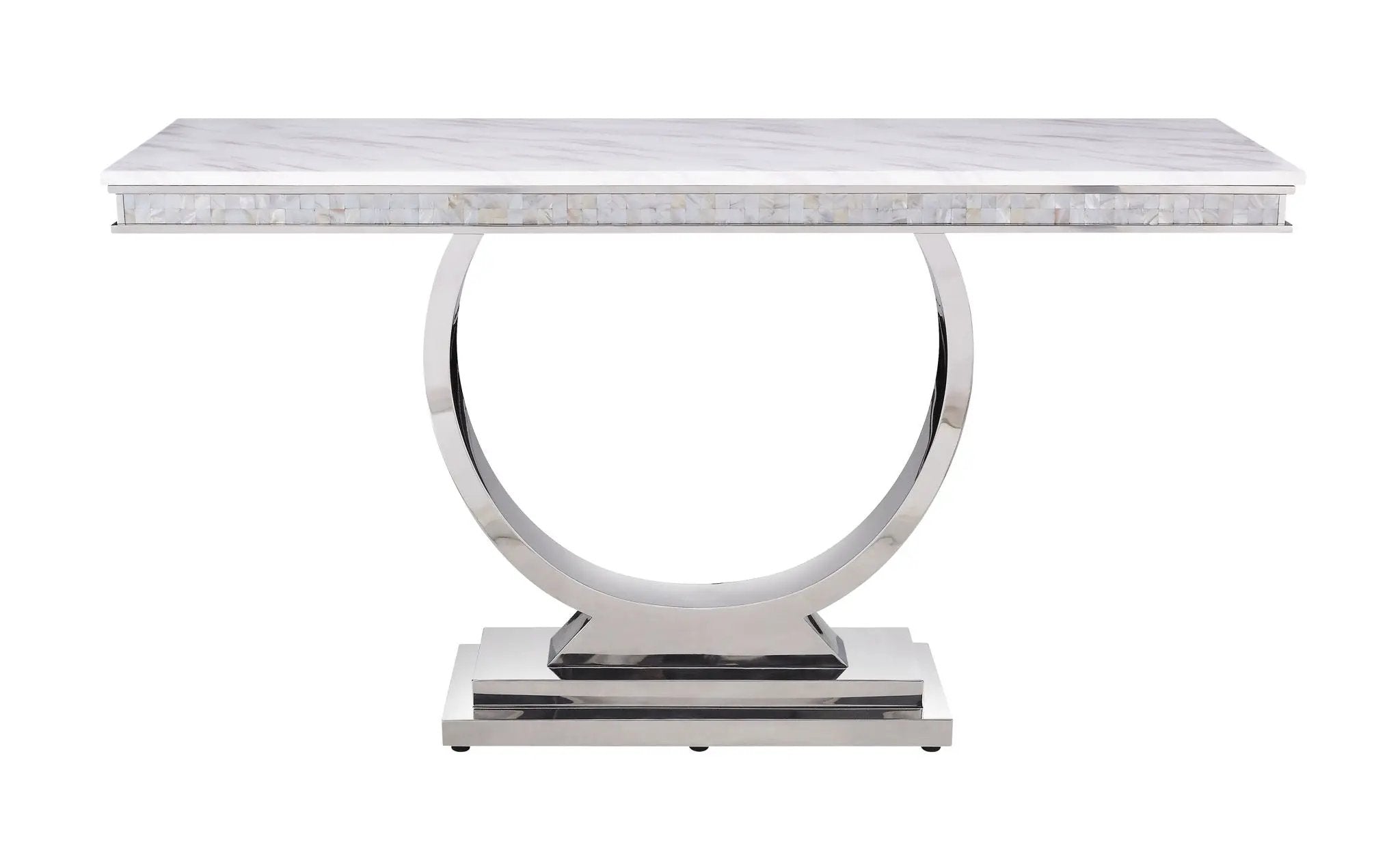 Zander - Printed Faux Marble Top Mirrored Sofa Table - Silver / White by HouseOfZazla