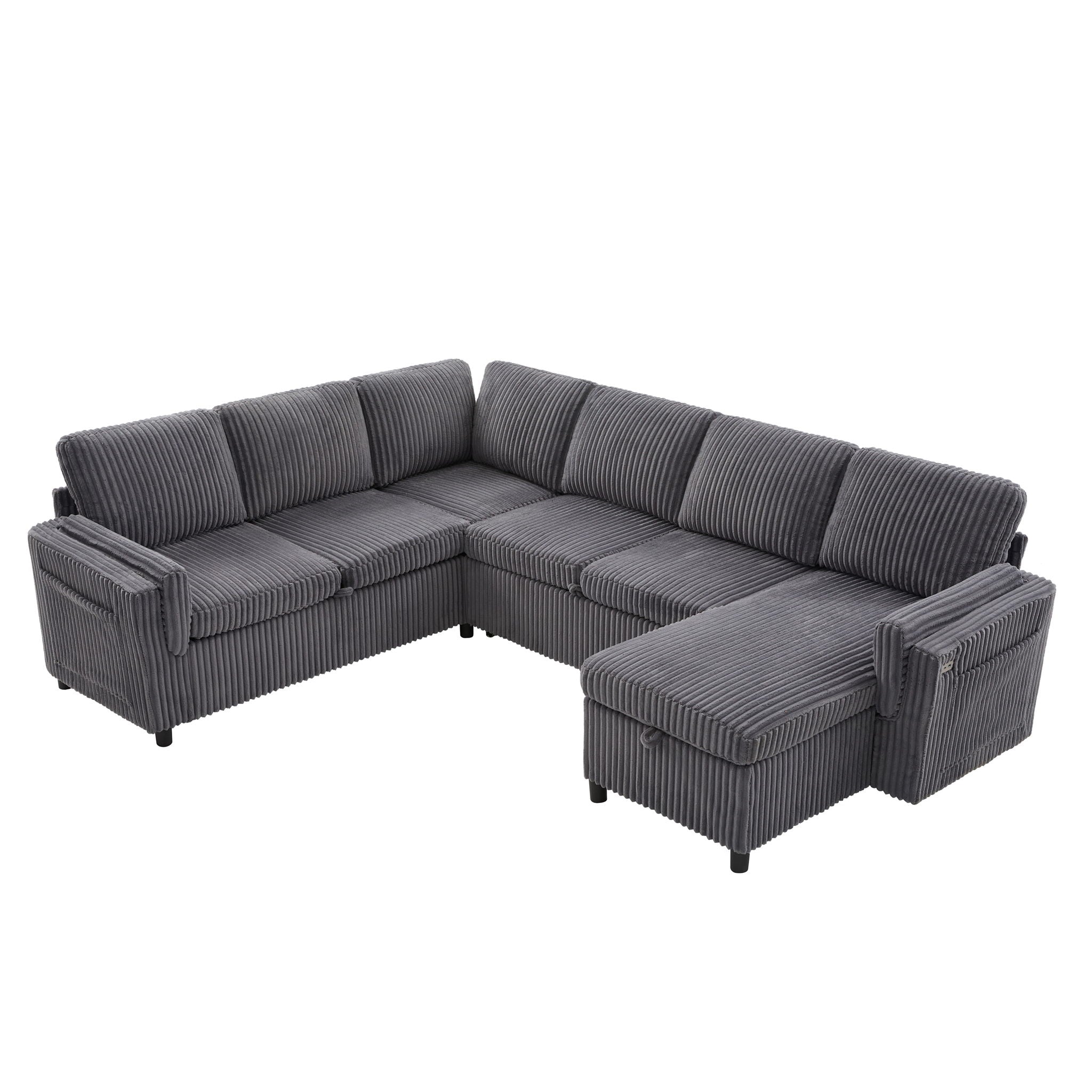 Convertible U-Shaped Sectional Sofa Bed With USB Ports And Storage by HouseOfZazla