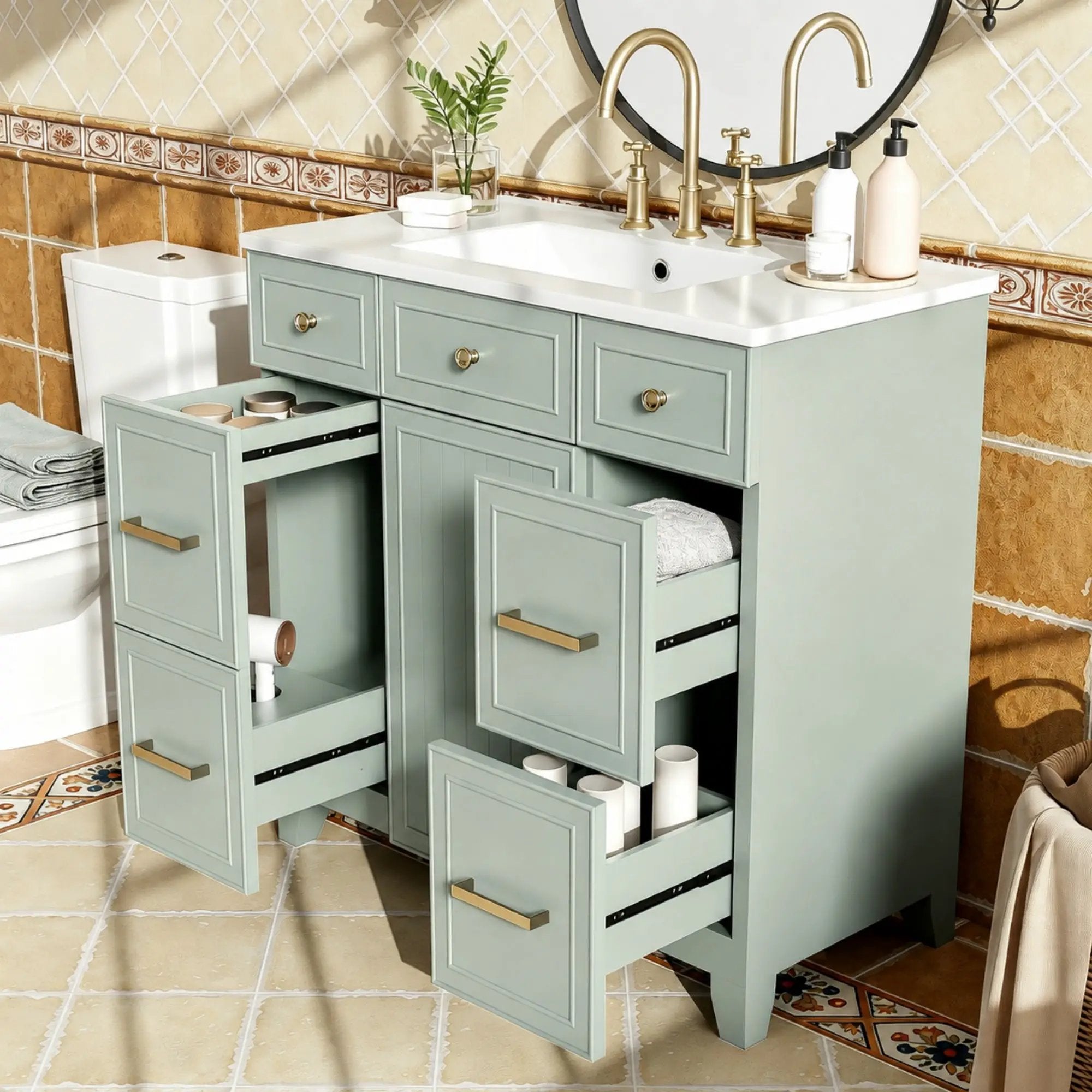 36" Green Bathroom Vanity with Ceramic Sink by HouseOfZazla