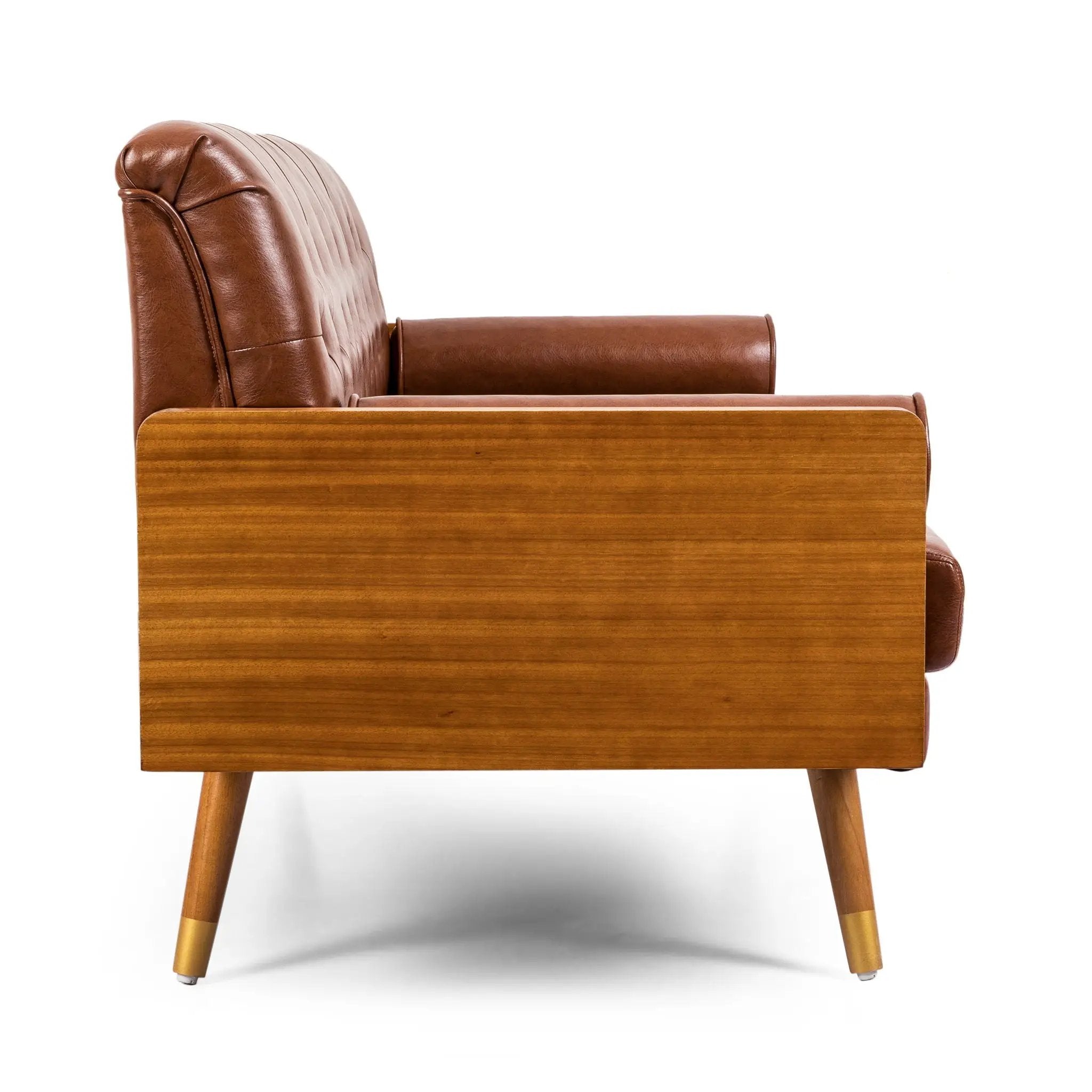 Adelaide Mid Century Modern Tufted Sofa With Rolled Accent Pillows - Light Brown by HouseOfZazla