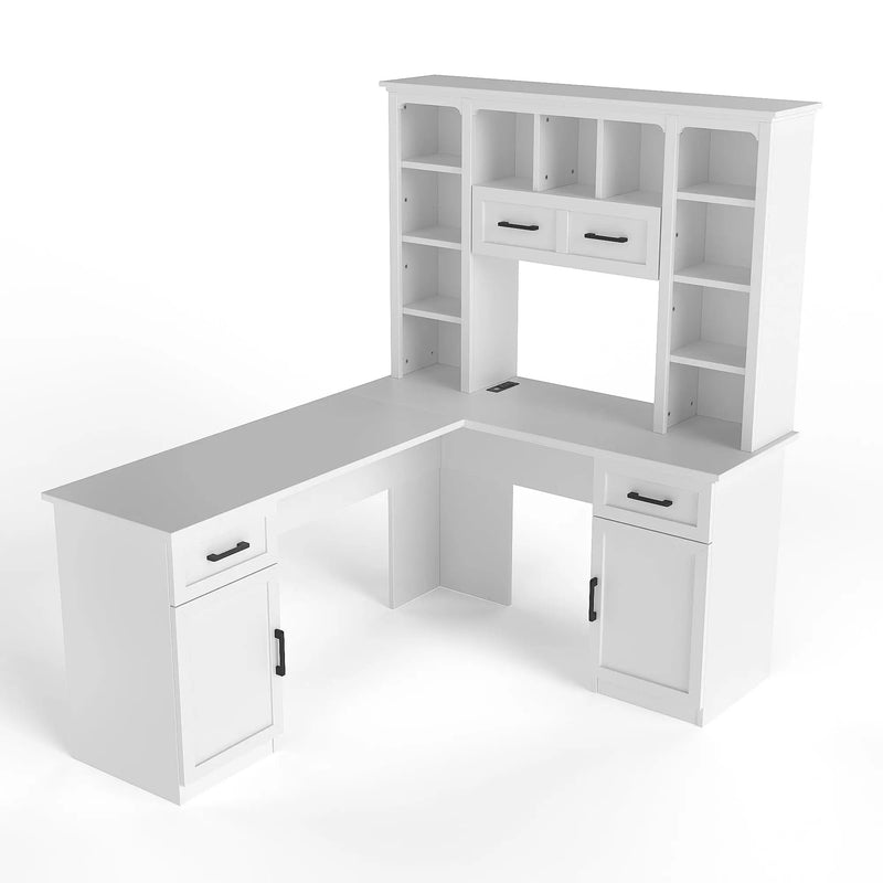 L-Shaped Computer Desk with 2 Cabinets and 2 Drawers by HouseOfZazla
