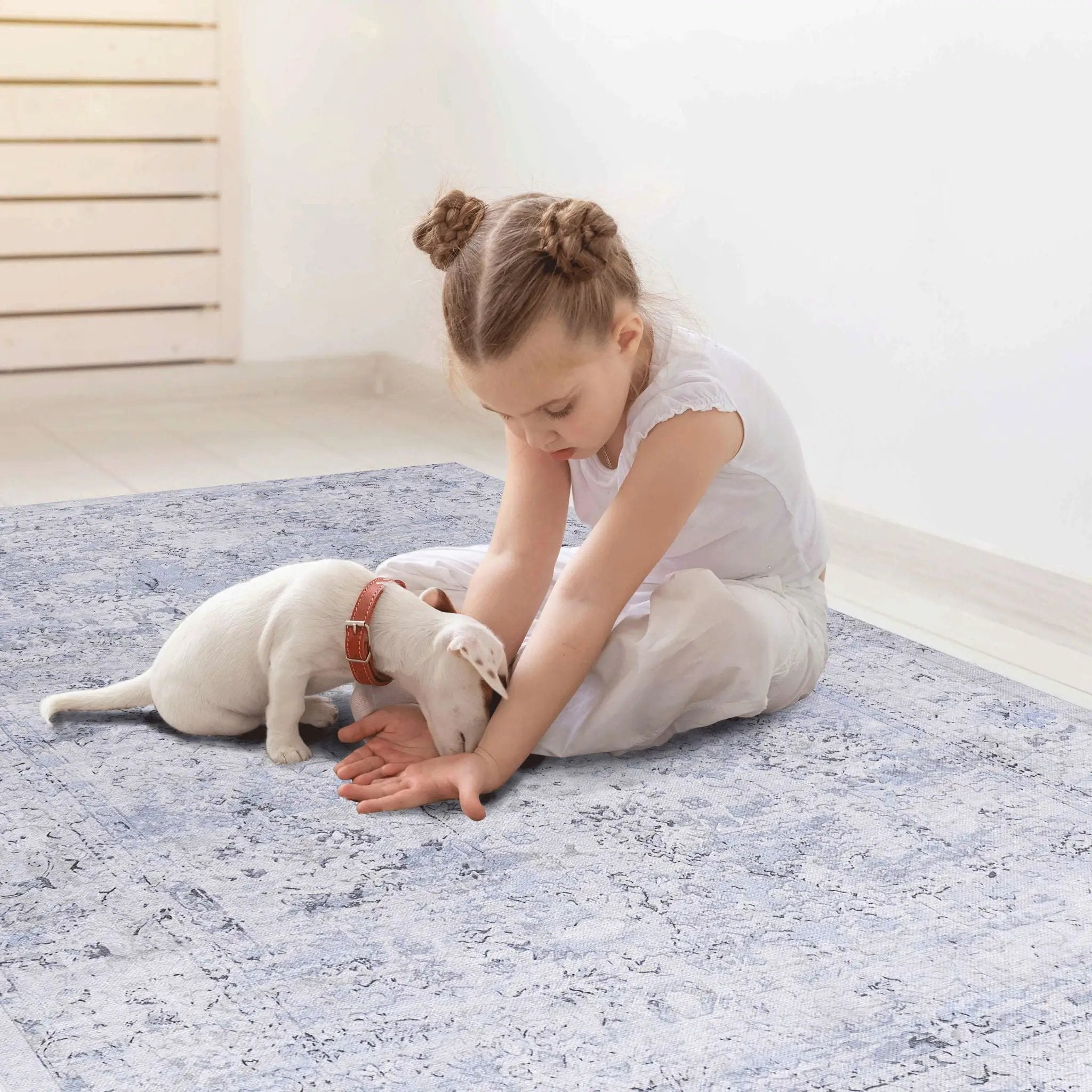 Maval - 4' X 6' Area Rug Washable - Blue / Cream by Unique Piece Furniture
