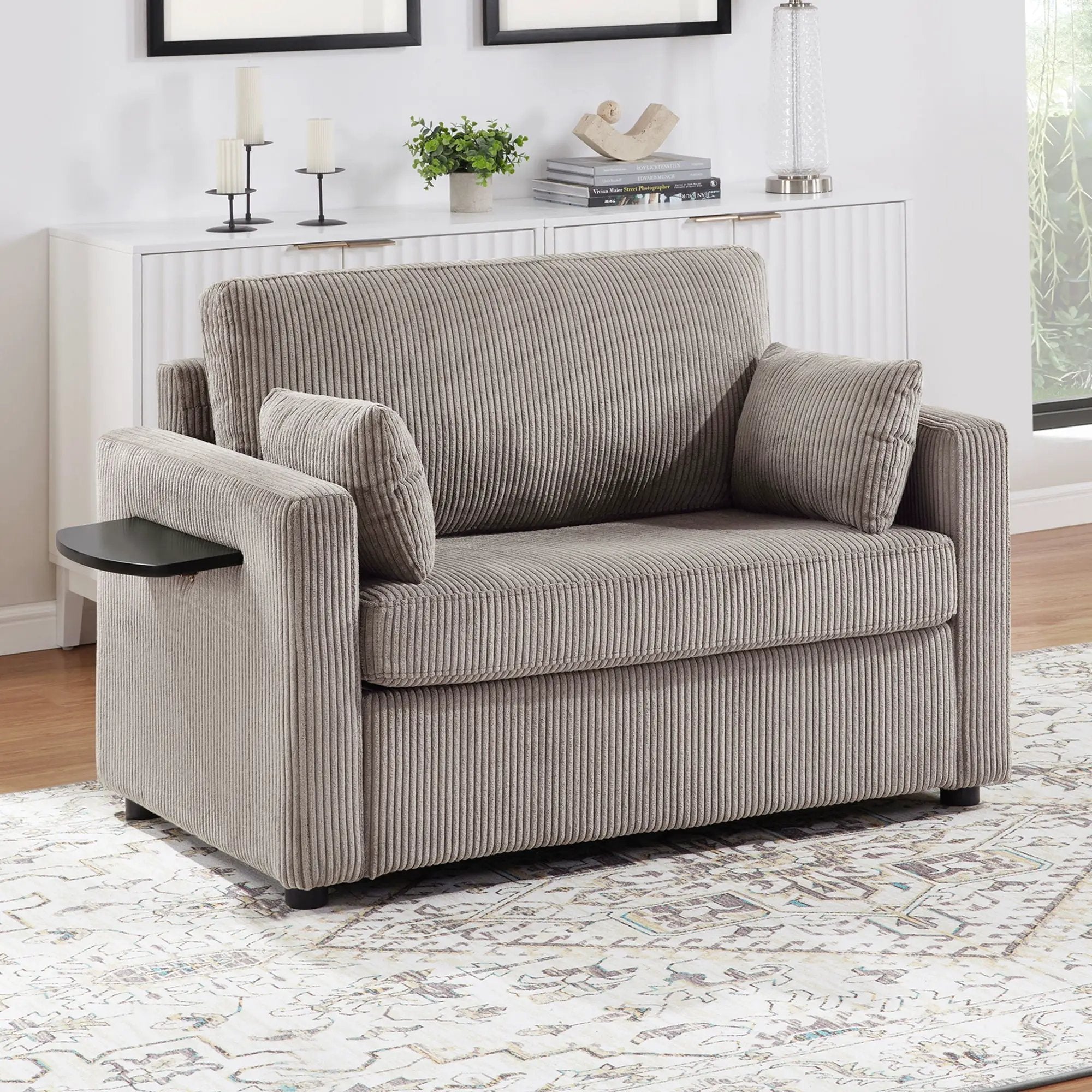 Sleeper Sofa With Foldable Mattress, USB Ports, Side Table & Storage Pocket by Unique Piece Furniture