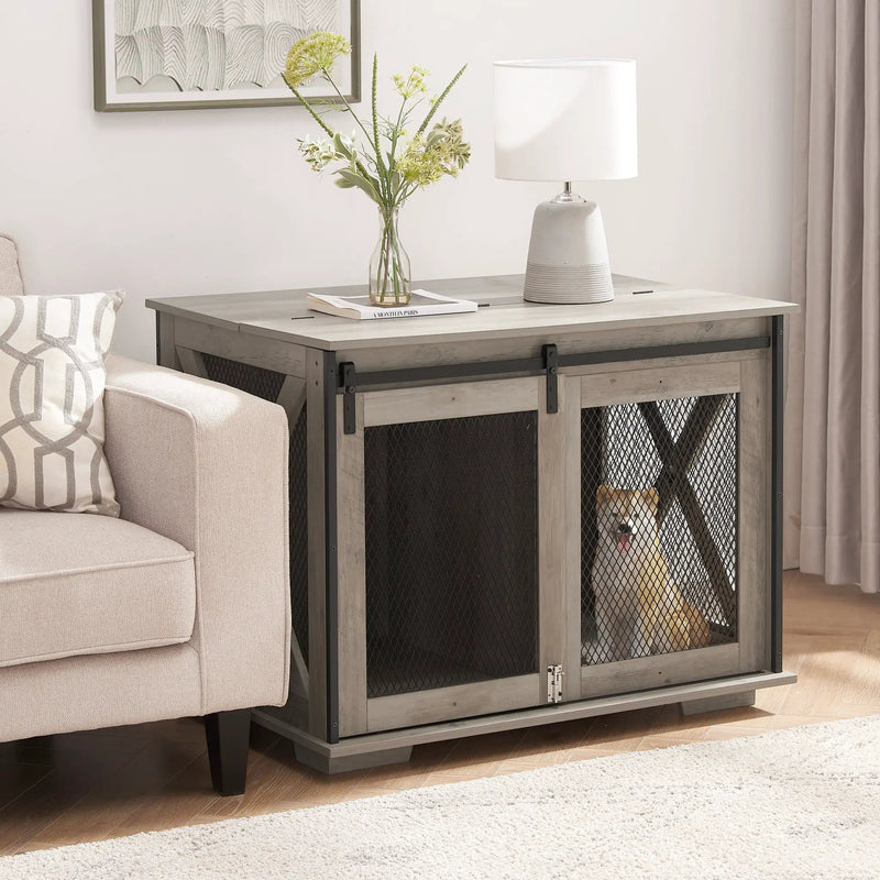 Farmhouse Dog Cage Crate Furniture with Sliding Barn Door by HouseOfZazla