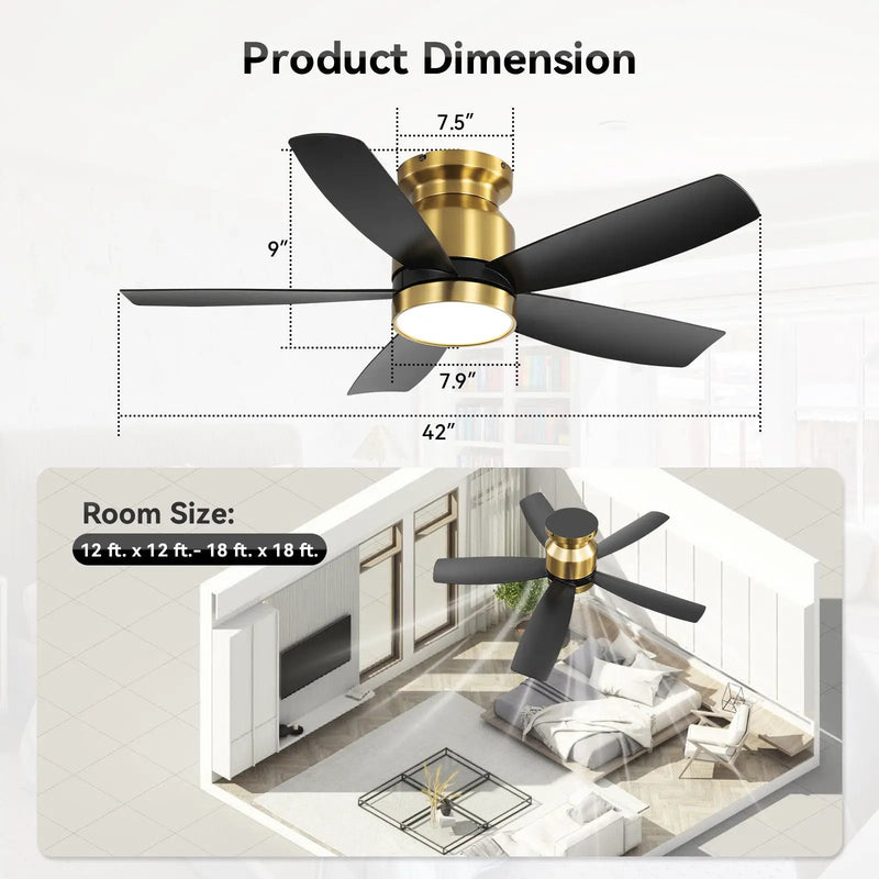 Flush Mount Ceiling Fan With LED Light 22W And Remote Control Blades / Body, DC Motor by Unique Piece Furniture