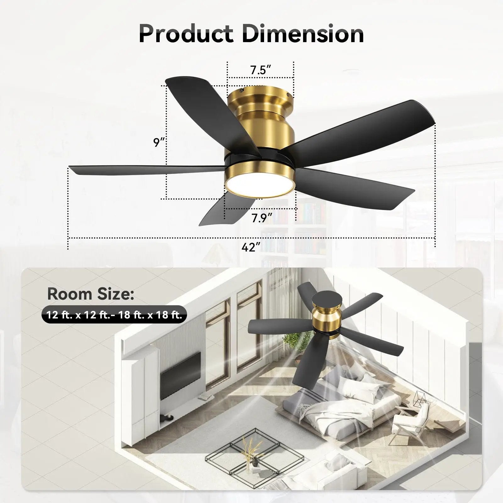 Flush Mount Ceiling Fan with LED Light and Remote Control by HouseOfZazla