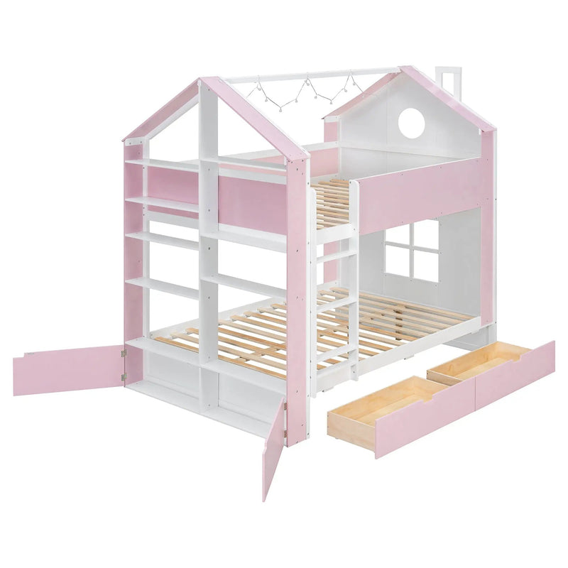 Full Size Bunk Bed with Storage Drawers & Shelves by HouseOfZazla