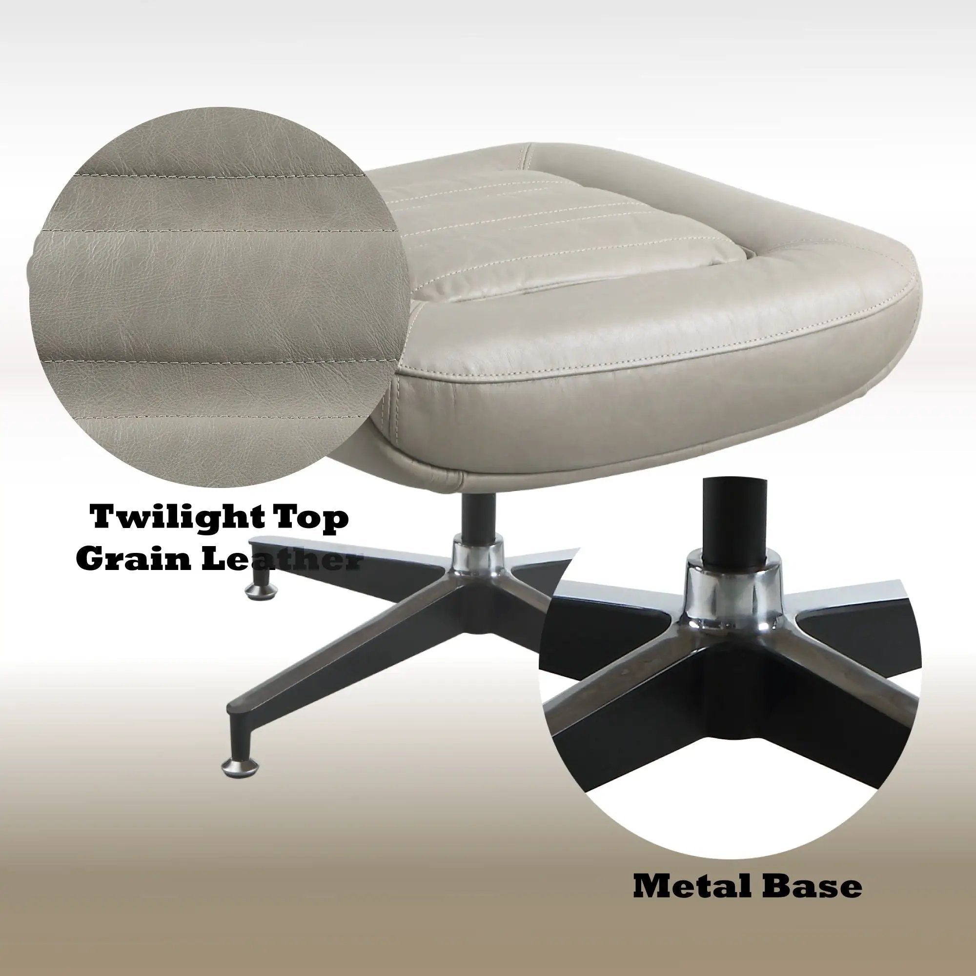 Piran - Twilight Top Grain Leather Accent Chair And Ottoman With Swivel - Gray by Unique Piece Furniture