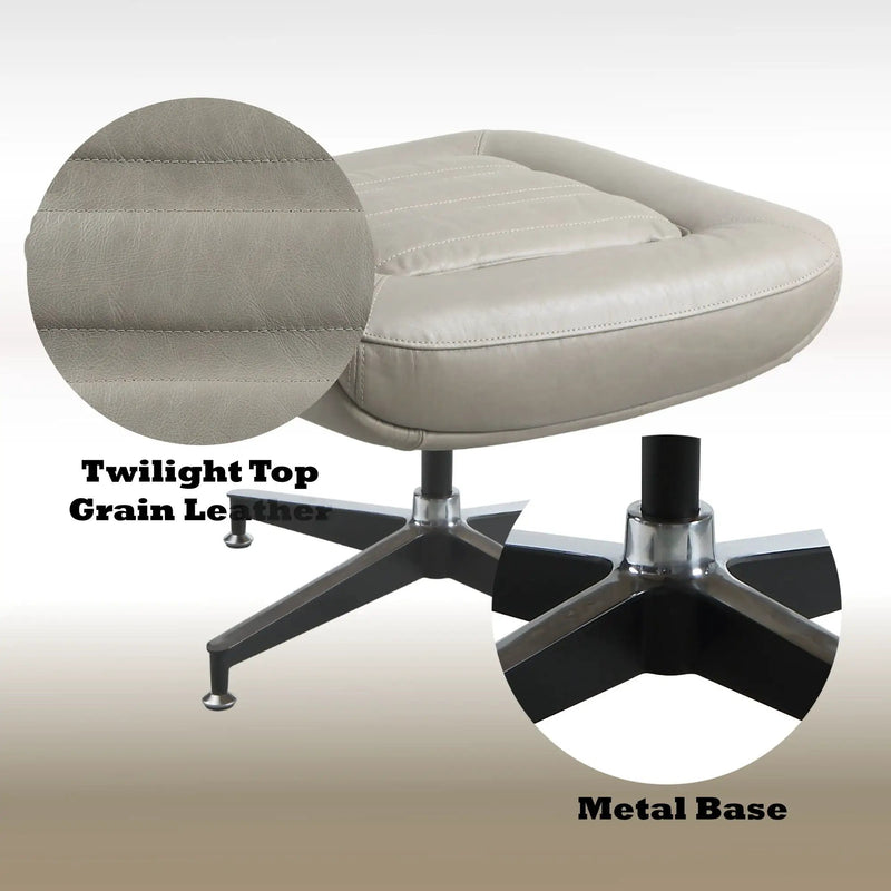 Piran - Twilight Top Grain Leather Accent Chair And Ottoman With Swivel - Gray by HouseOfZazla