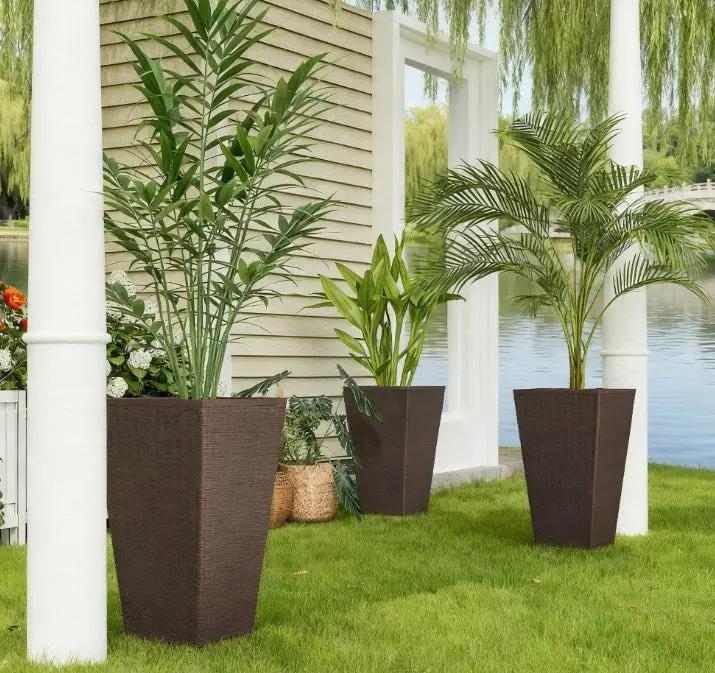 Outdoor Flower Plant Pots, Set of 3 Tall Planters with Drainage Hole by HouseOfZazla