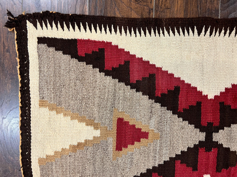 Antique Navajo Rug 2x4, Collectible Native American Wool Handmade Rug, Ivory Black Red Gray, Vintage Navajo Textile by Jewel Rugs