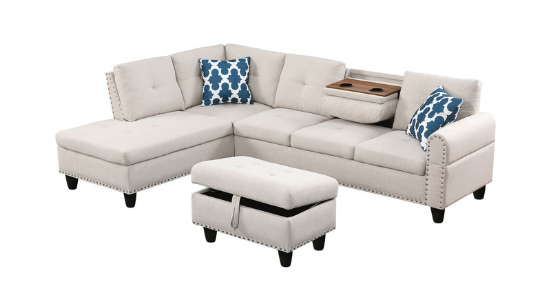 Alger - Wide Left Hand Facing Sofa & Chaise With Ottoman - Beige by HouseOfZazla