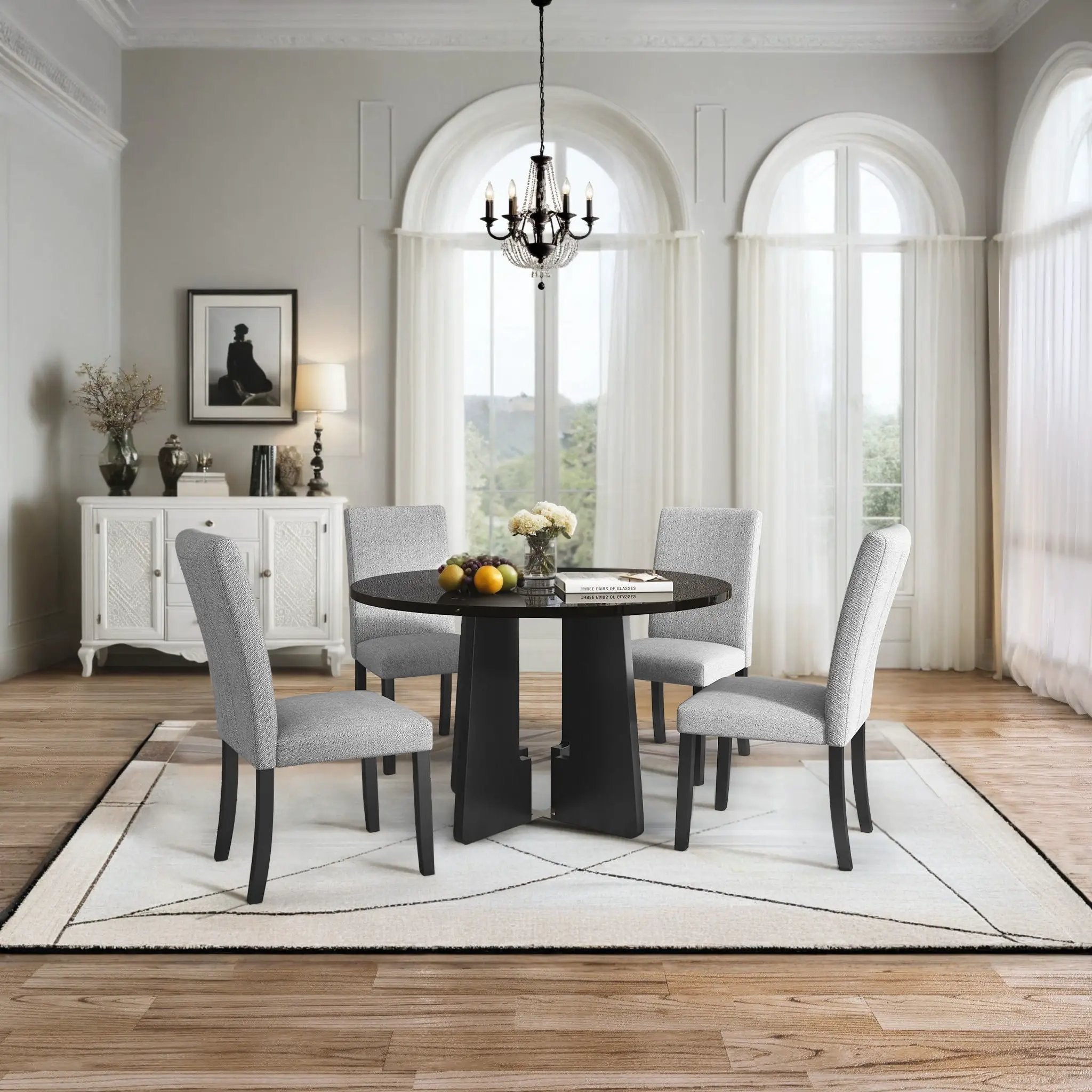 5 Piece Round Dining Table Set, Modern Table And 4 Upholstered Chairs For Dining Room by Unique Piece Furniture