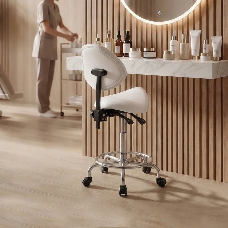 Saddle Stool Chair with Backrest - White by HouseOfZazla