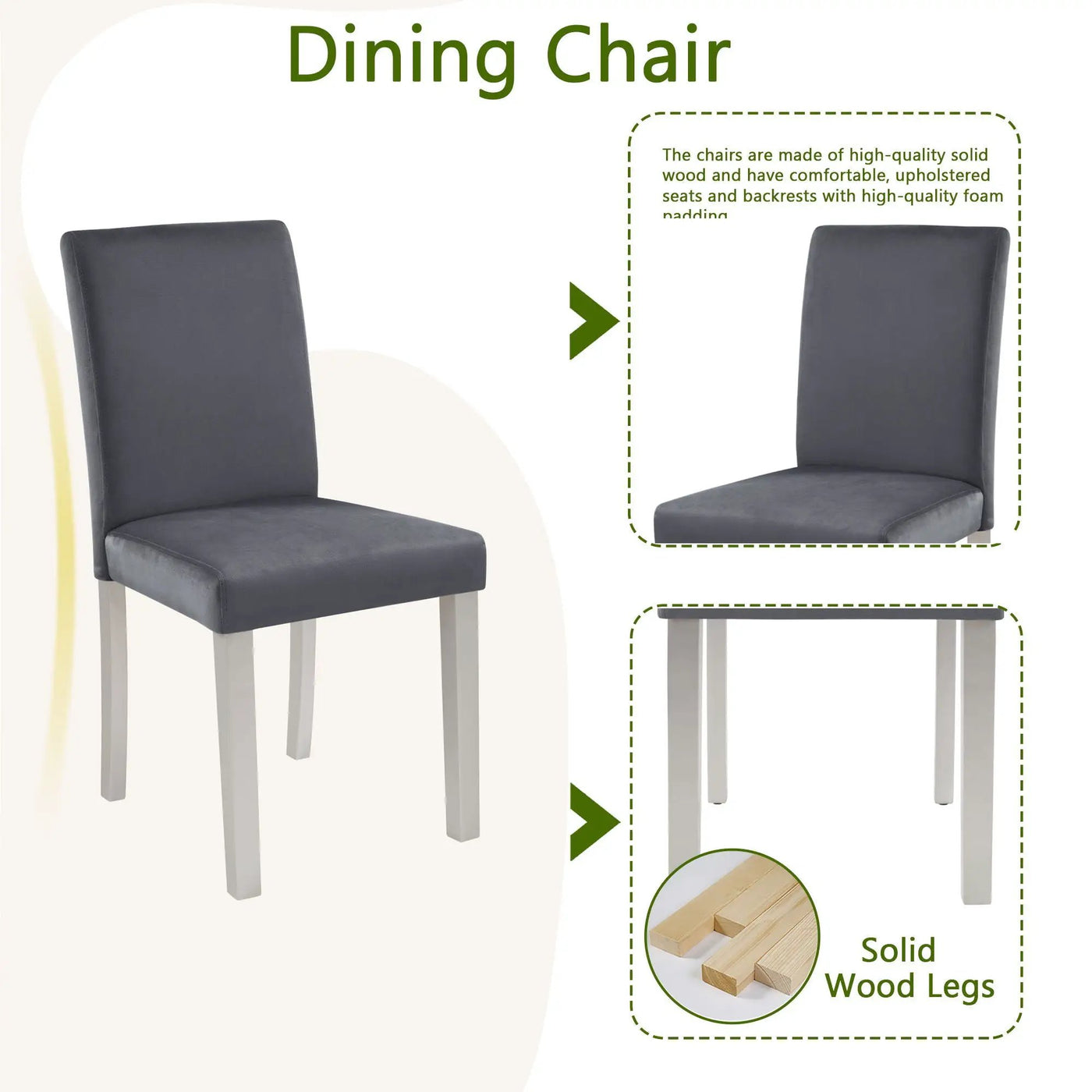 5 Pieces Wooden Dining Table Set, Square Table And 4 Upholstered Chairs by HouseOfZazla