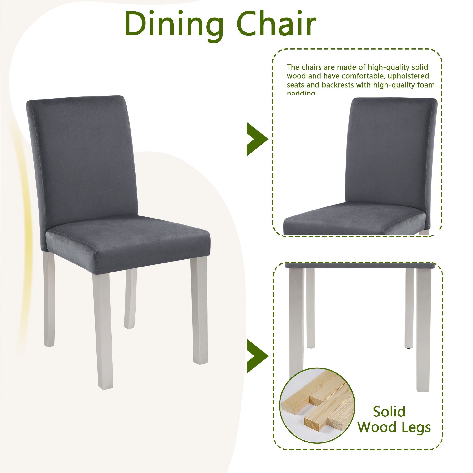 5 Pieces Wooden Dining Table Set, Square Table And 4 Upholstered Chairs by HouseOfZazla