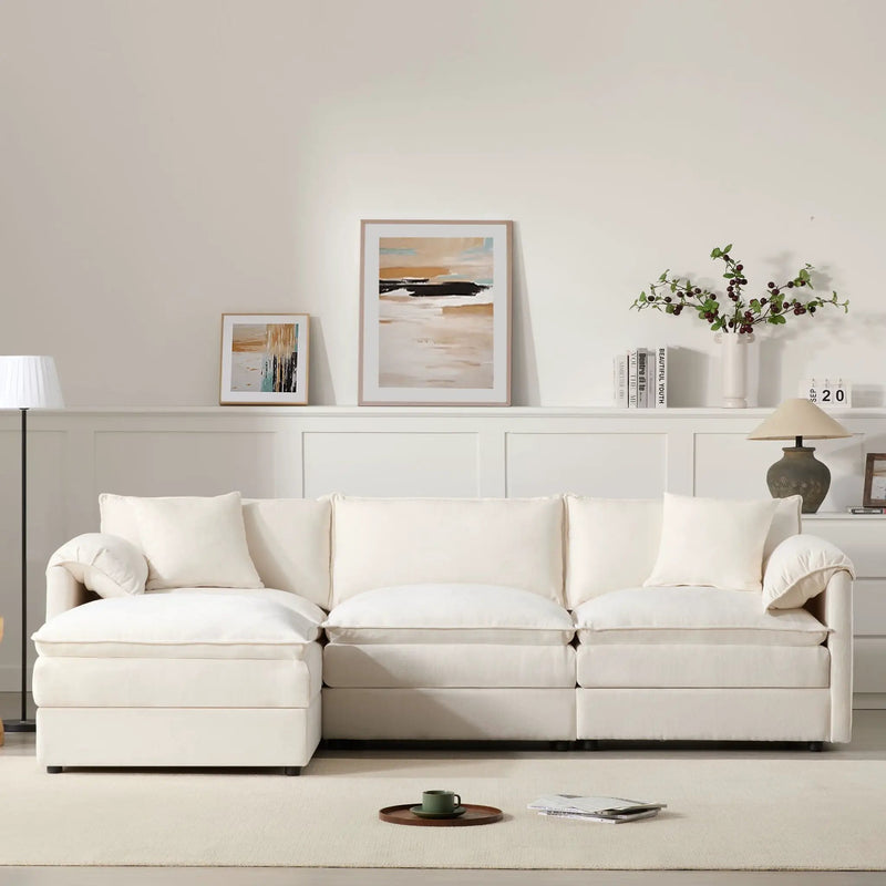 Modular Sectional With Deep And Wide Seat, Cloud Couch Set With Double Cushions Sofa With Movable Ottoman by Unique Piece Furniture