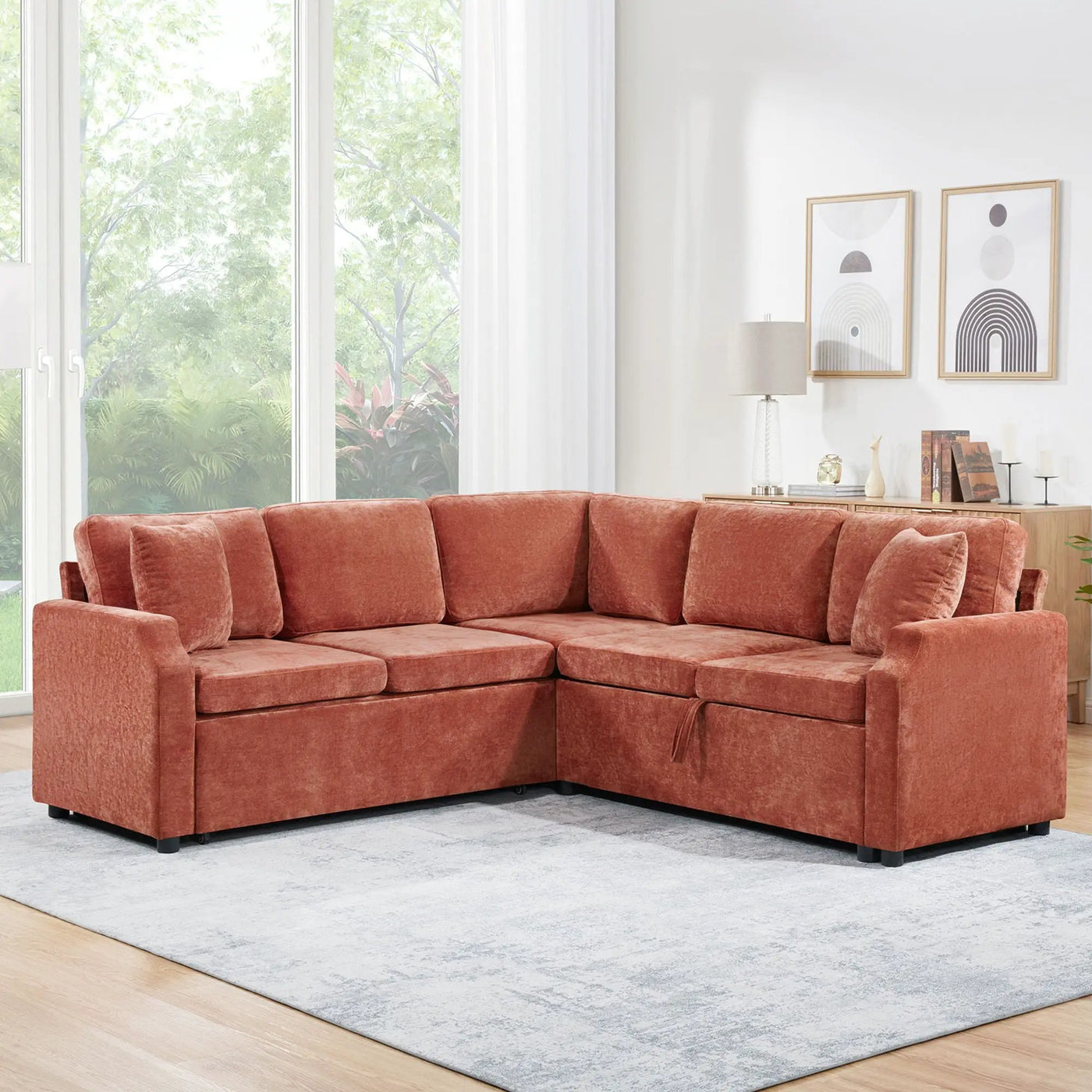Modern L Shaped Sectional Sofa Bed With Hidden Storage Upholstery by Unique Piece Furniture