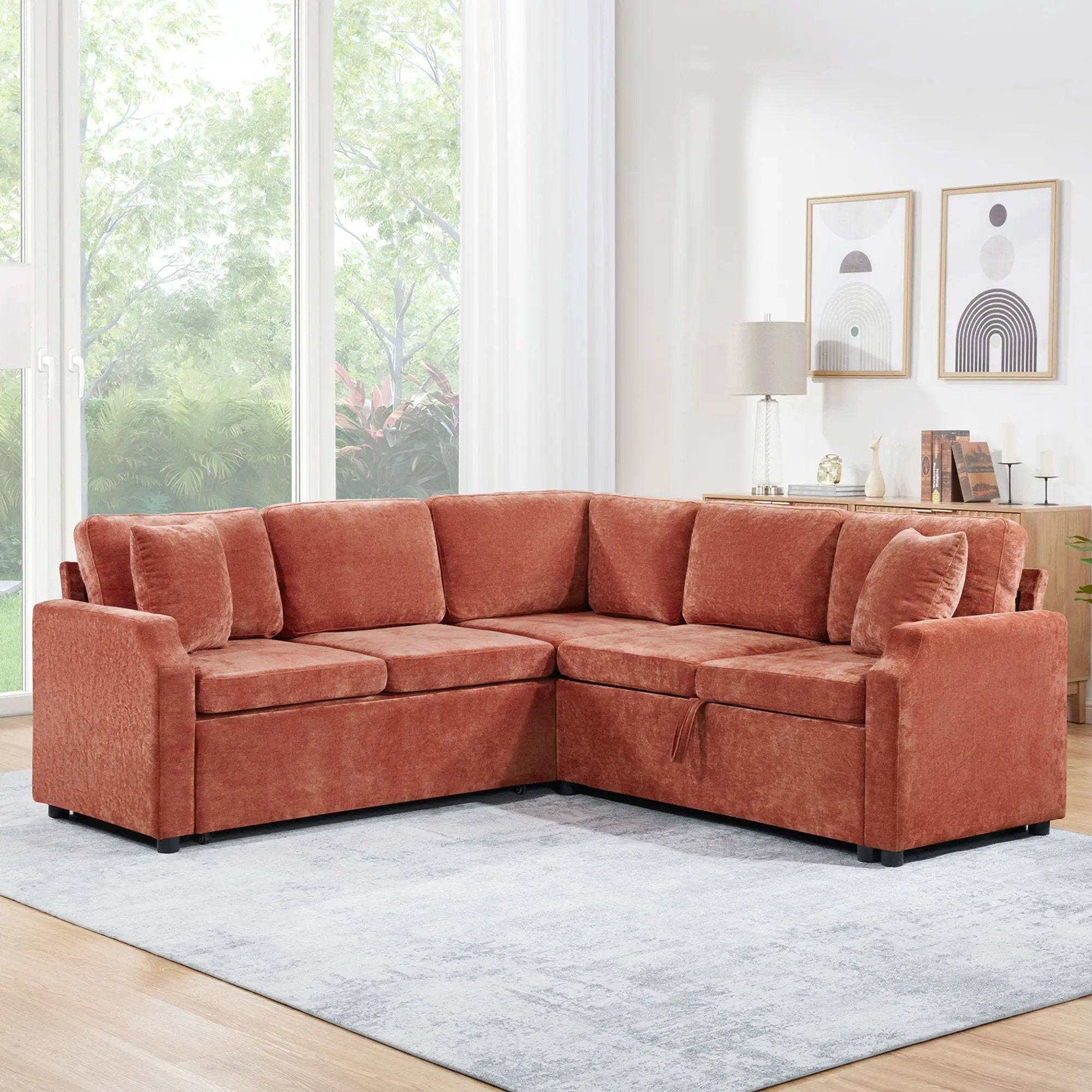 Modern L Shaped Sectional Sofa Bed With Hidden Storage Upholstery by Unique Piece Furniture