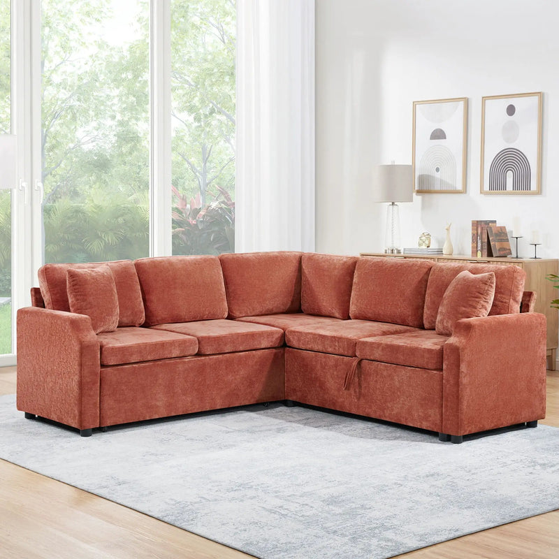 Modern L Shaped Sectional Sofa Bed With Hidden Storage Upholstery by Unique Piece Furniture