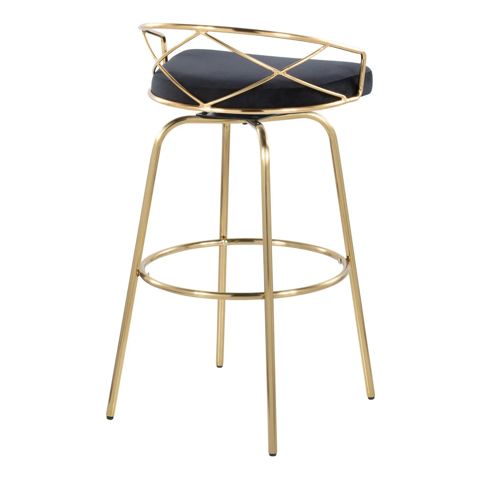 Charlotte - Glam Glam / Art Deco Fixed Height Barstool With Swivel With Round Footrest (Set of 2) by HouseOfZazla