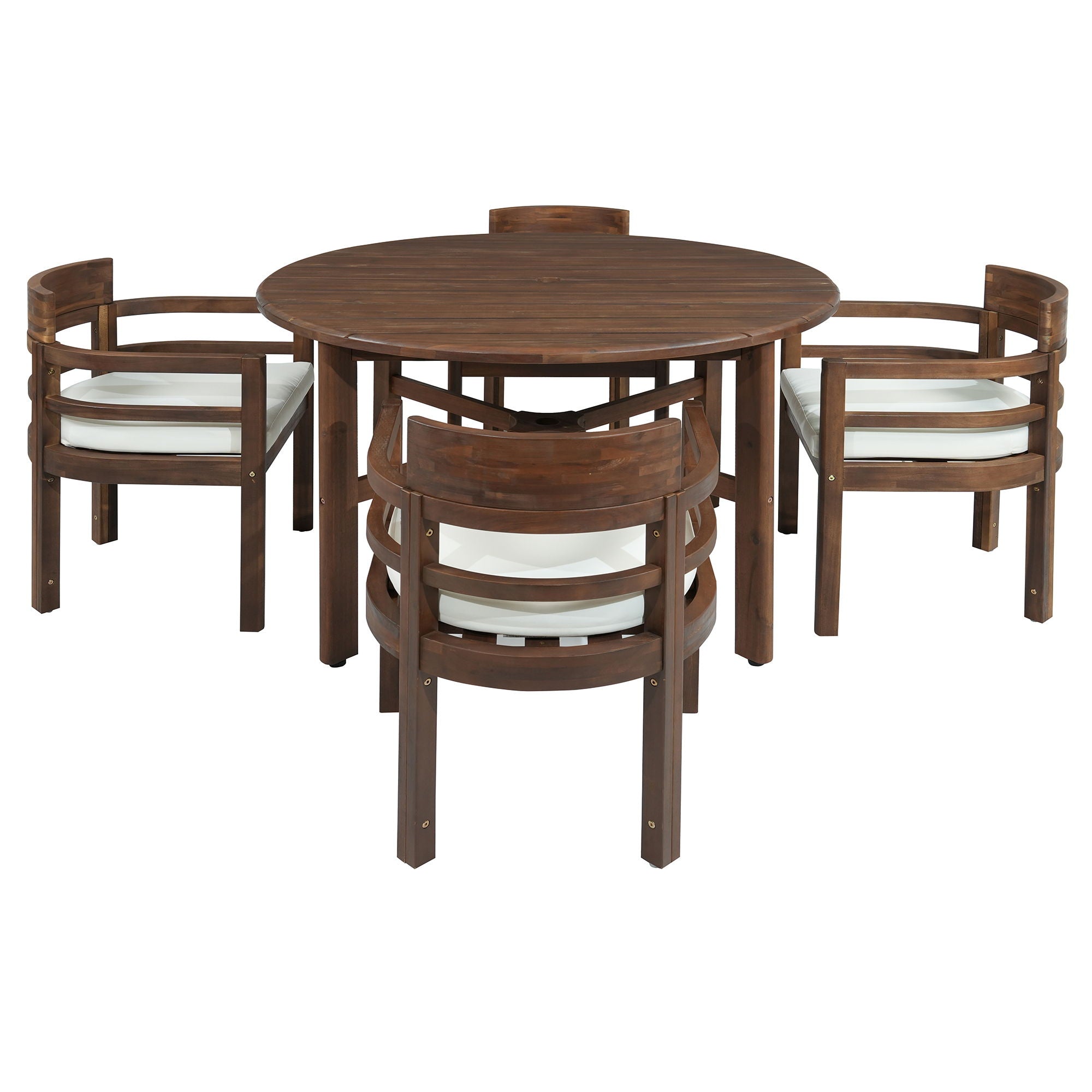 5 Piece Round Patio Table & Cushioned Armrest Chairs, Outdoor Dining Set With Umbrella Hole by HouseOfZazla