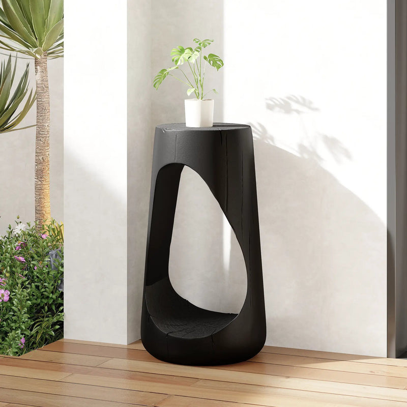 Hollow Design End Table with Wood Like Texture, and Black Color by BLAKHOM
