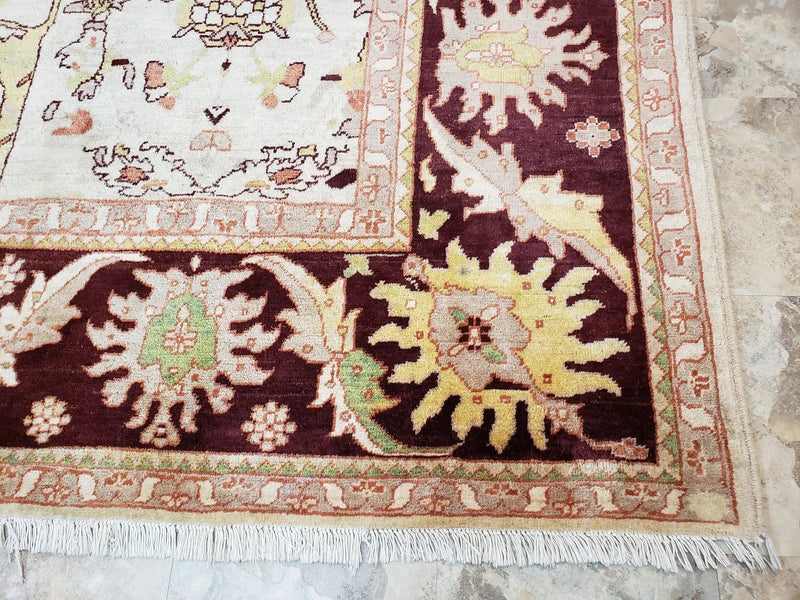 Beige and Maroon Peshawar Rug 10x15, Large Oushak Carpet, Pakistani Rug, Handmade Area Rug, Hand Knotted Rug, Living Room Rug, Nice Wool Rug by Jewel Rugs
