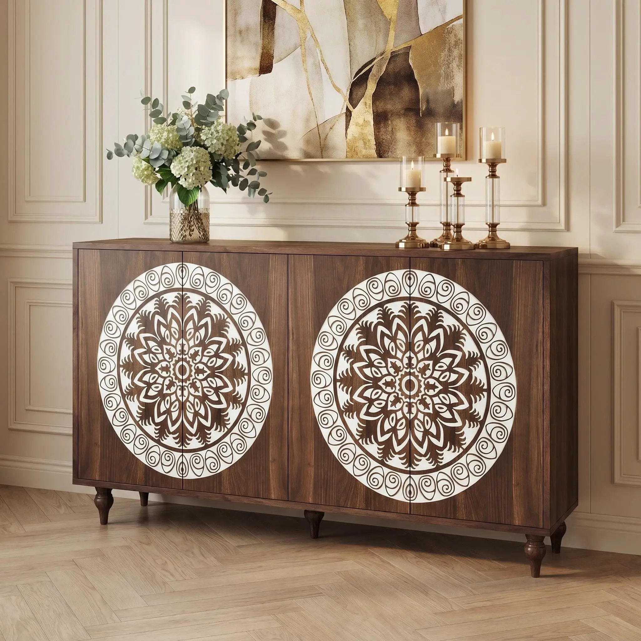 60" Vintage Mandala Carved Sideboard by HouseOfZazla