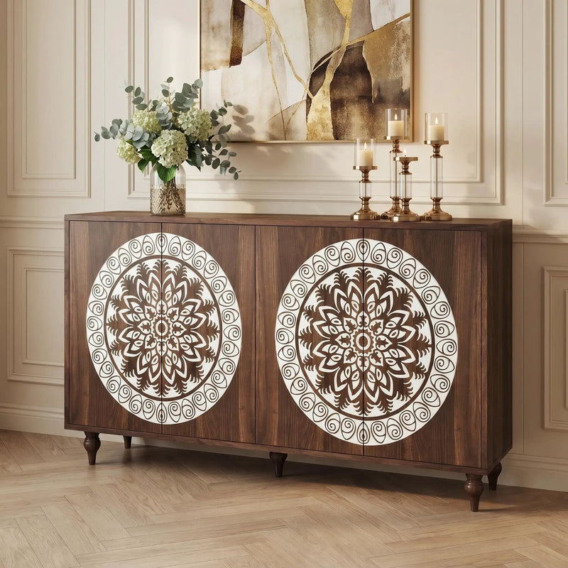 60" Vintage Mandala Carved Sideboard by HouseOfZazla