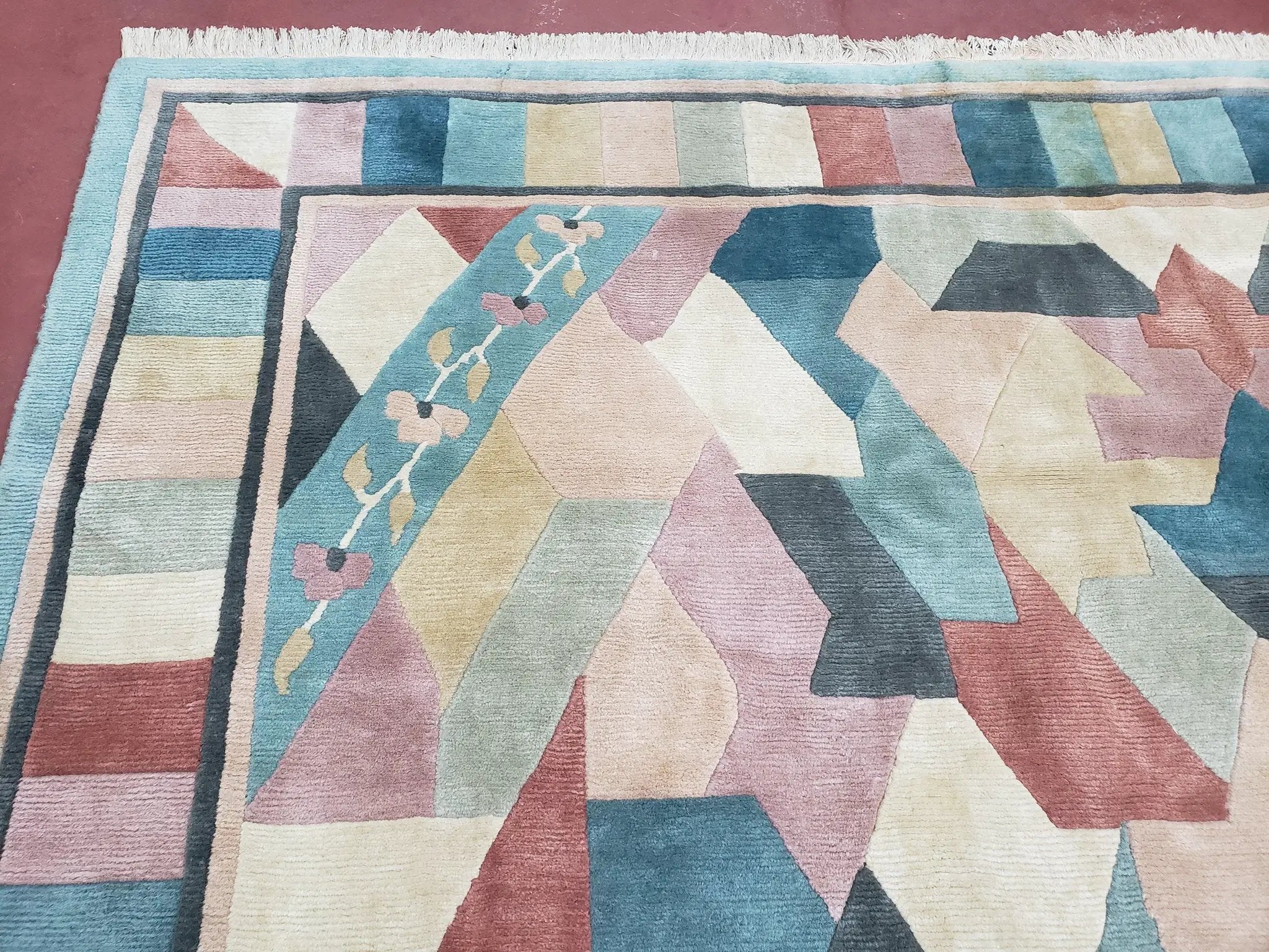 Contemporary Indian Nepalese Area Rug 8x11, Wool Hand-Knotted Modern Multicolor Nepali Abstract Carpet 8 x 11 Soft Playroom Nursery Room Rug by Jewel Rugs