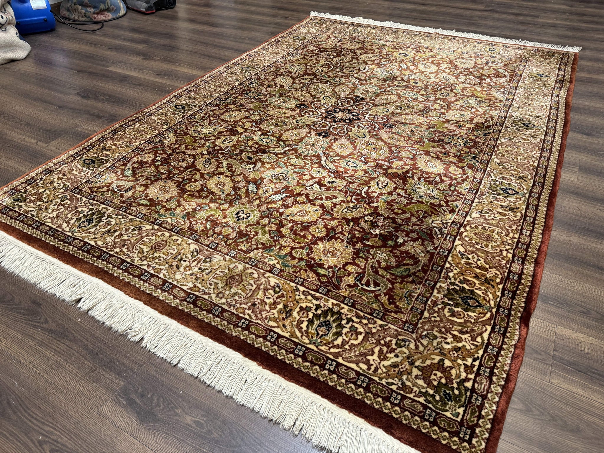 Tree of Life Indian Kashmiri Rug 6x9, Rust Red and Cream, Animal Pictorials, Fine 290 KPSI by Jewel Rugs