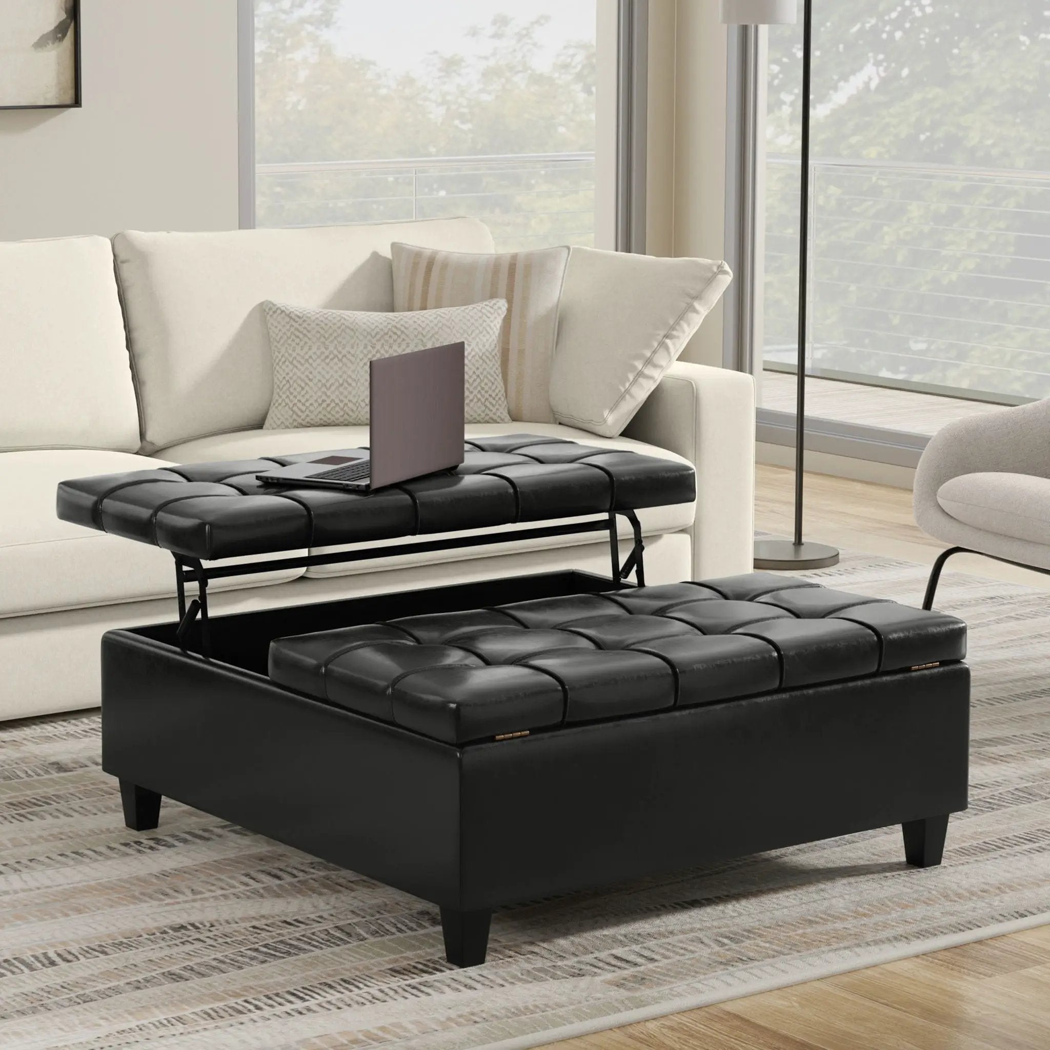 Harrison - Large Square Coffee Table Storage Ottoman - Black by Unique Piece Furniture